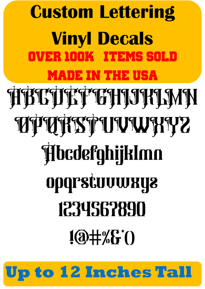 Custom Personalized Decal Vinyl Lettering Text Business Sign Gothic Font vB