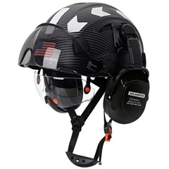 Carbon Fiber Safety Helmet W/ Double Goggles Earmuffs ABS Construction Hard Hat