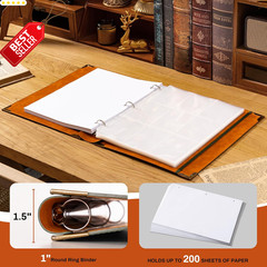 Leather 3 Ring Binder 8.5×11 Letter 1in Rings 200 Sheet Organizer Brown – US