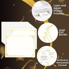 50 Sheets Certificate Paper for Printing,Gold Foil Metallic Border,8.5×11 inc…