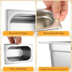 10 Pcs 1/9 Size 4 Inch Deep Hotel Pan Stainless Steel Steam Table Pan Commercial