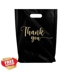 MMSBAGS 100 Black/GoldTY Plastic Bags 15×18″
