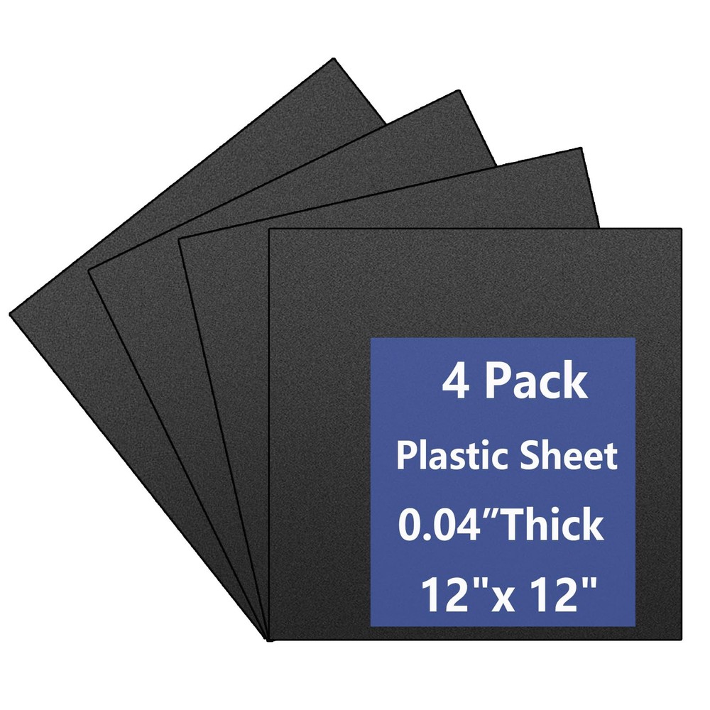 4 Pack Black Plastic Sheets 12x12x0.04 in Flexible High in,