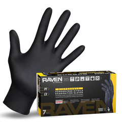 Raven 66518 Safety Powder Free Examination Black Nitrile Gloves – 7 Mil Large