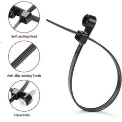 100PCS Nylon Cable Ties Screw Hole Mount Self Locking Wire Zip Ties Black Kit