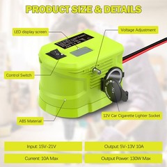 DC 18V-12V Step Down Converter Adapter Cigarette Lighter for Ryobi 18V Battery