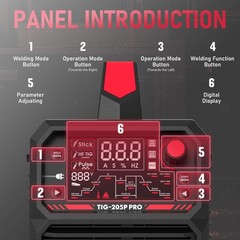 205A TIG Welder with Pulse,3 in 1 STICK/DC TIG/Pulse Large LED Display