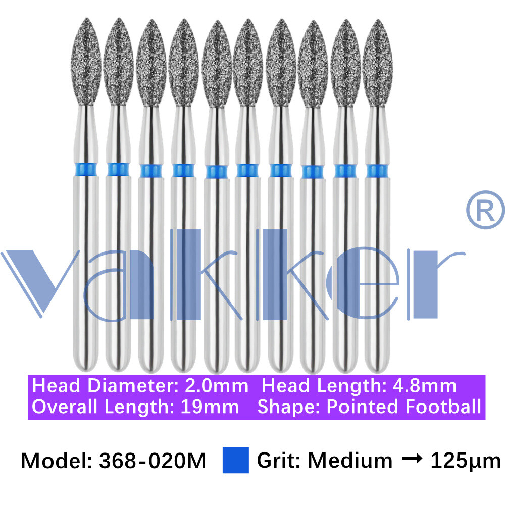 50pc Vakker Dental Diamond Burs Pointed Football Bits Super Fine Medium Coarse