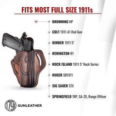 1791 Gunleather 1911 Holster, Right Hand OWB Leather Gun Holster for Belts fi…