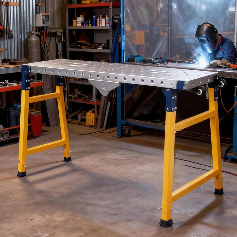 2200Lbs Portable Folding Welding Table Steel Workbench 5 Level Adjustable Height