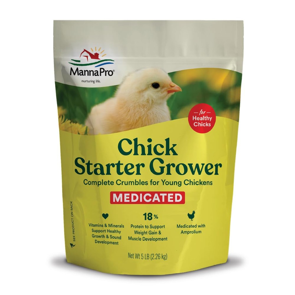 Manna Pro Medicated Chick Starter Grower Crumbles 5 Pound for Healthy Growth