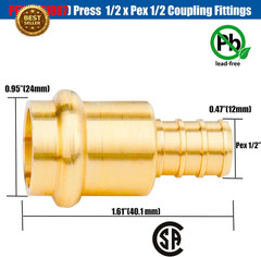 12 Pack 1/2″ Pro Press PEX Adapter Brass Copper to PEX B Fittings Lead Free