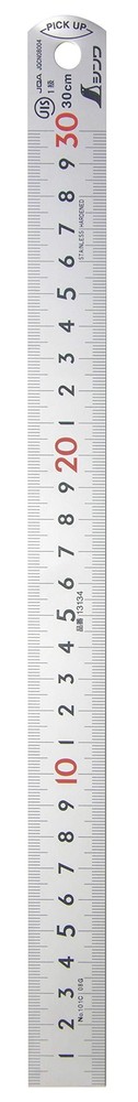 SHINWA Sokutei Pickup Ruler 30cm Silver Red Number Stainless Steel 13134
