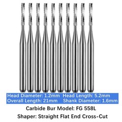 10-100pcs FG 558L Dental FG Carbide Burs Long Shank Straight Flat End Cross-Cut