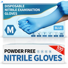 Medguy Powder-Free Nitrile Exam Gloves, 4.5 Mil, 100 Medium, Medium (Blue)