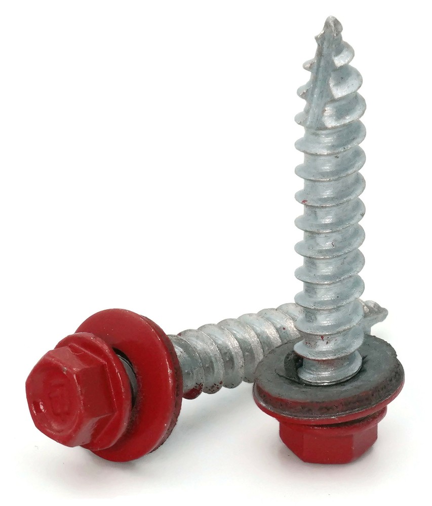 #14 Hex Washer Head Roofing Screws Mechanical Galvanized | Crimson Red Finish