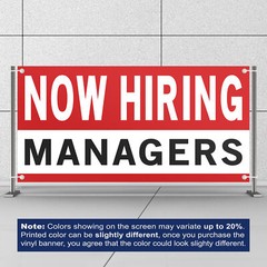 Now Hiring Managers 13 oz Heavy Duty Vinyl Banner General Manager Help Wanted