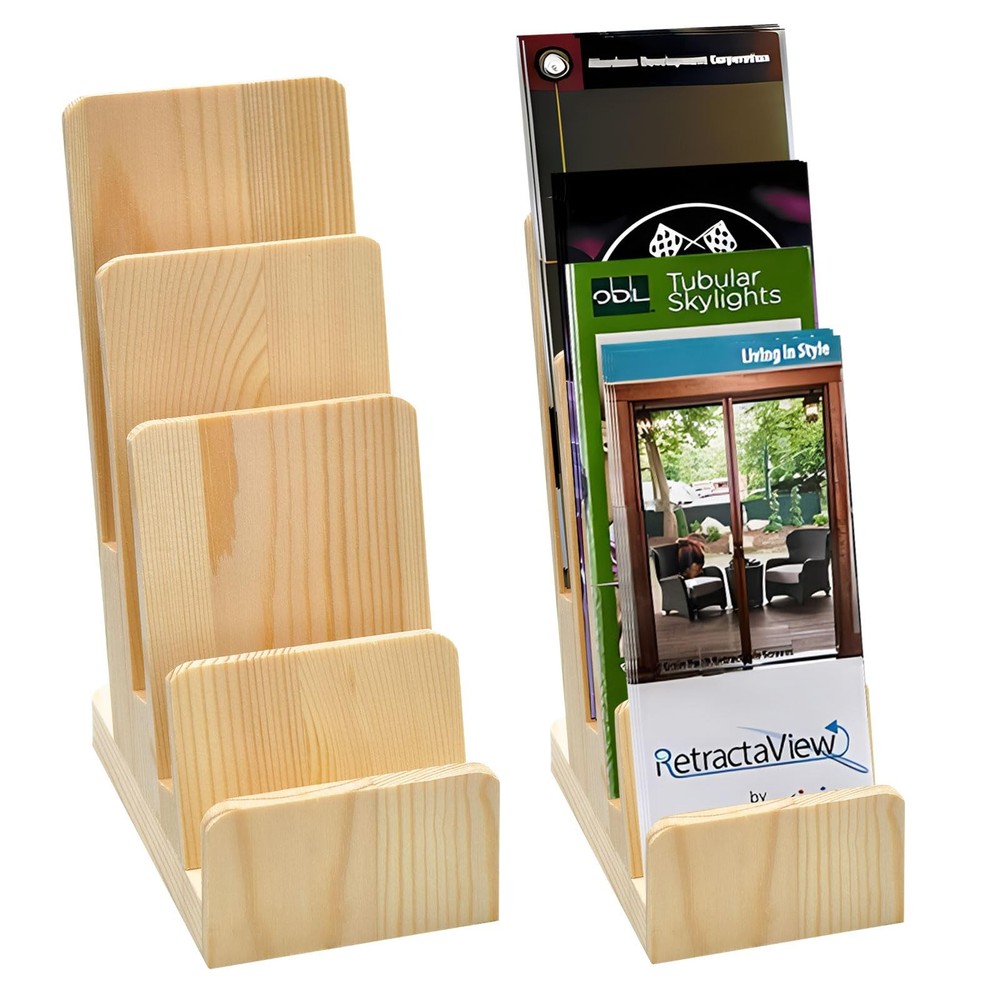 Monciysn 2 Pack 4 Tier Wood Brochure Display Stand, Flyer color