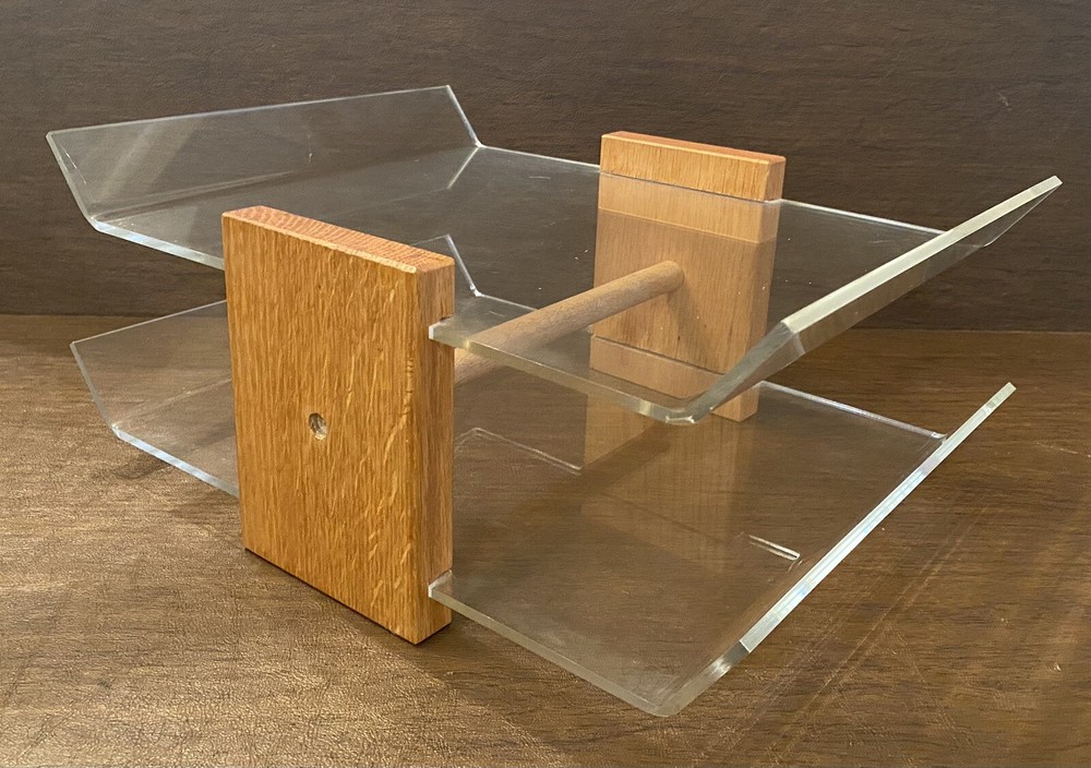 Vintage Mid Century Acrylic/Wood Two Tier Desktop Letter Tray – MCM