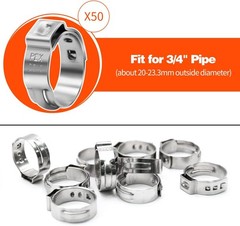 3/4″ inch PEX Stainless Steel Clamp Cinch Rings Crimp Pinch Fitting 50 pcs