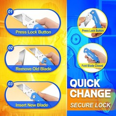 4 Box Cutter Folding Pocket Utility Work Knife Quick-Change Locking 10 Blades