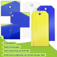 100 Pcs Plastic Tags with Wire 4.72 x 2.36 inch, Red Yellow Blue Green White