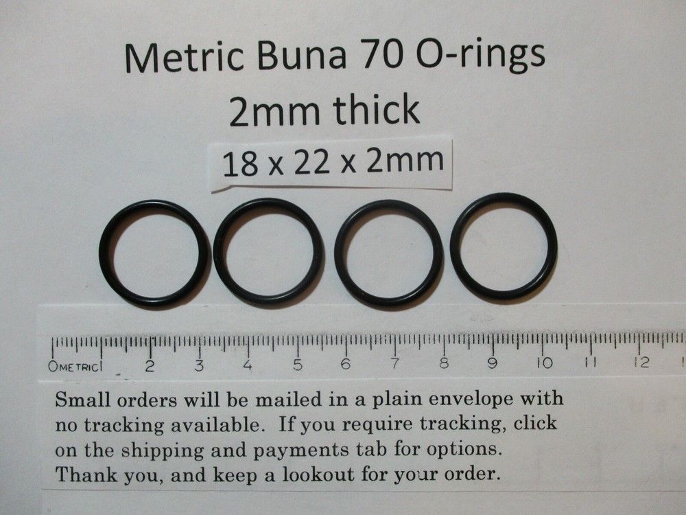 18mm ID x 22mm OD x 2mm thick O-ring. Buna-70. Quan 4.