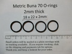 18mm ID x 22mm OD x 2mm thick O-ring. Buna-70. Quan 4.