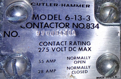 NOS Cutler Hammer 6-13-3 Contactor/Relay 275V 55A 2PST NO & NC Optional See Text