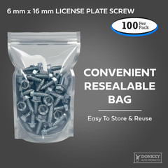 License Plate Screws – Slotted Hex Head – Metric – 6mm x 16mm – For Vehicles (10