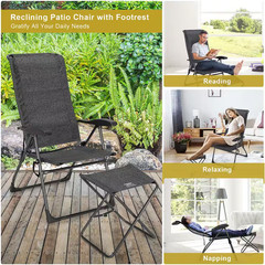 44 In. Gray Plastic Fabric Oxford Cloth Adjustable Back Folding Chairs (Set of 4