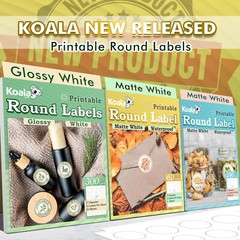 Koala Round Labels 2 Inch Printable Round Stickers Waterproof Matte White Label
