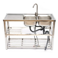 2 Compartment Commercial Sink Stainless Steel Kitchen Utility Sink w/ Prep Table