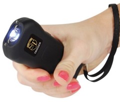 POWERFUL SQUEEZE POLICE Defense Black Stun Gun Rechargeable LED FLASHLIGHT w/Pin
