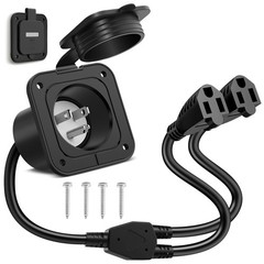 15Amp 125V AC Port​​ Plug Dual 18″Inch Extension Cable RV Power Inlet Y-Splitter