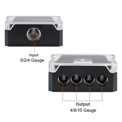 4 Way Power Distribution Block, 1X 0/2/4 AWG Gauge in / 4X 4/8/10 Gauge Out Amp