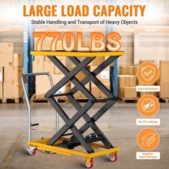 770 Lbs Hydraulic Double Scissor Lift Table Cart 11.5-59″ Lift Rang Steel Wheels