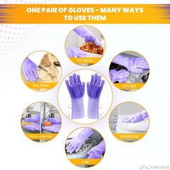1 Pair Silicone Gloves for Washing Dishes – Tear-Resistant Silicone Dishwashi…