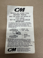 Columbus McKinnon 40576 3/4-6 Ton Lever Cap Repair Kit *NEW*