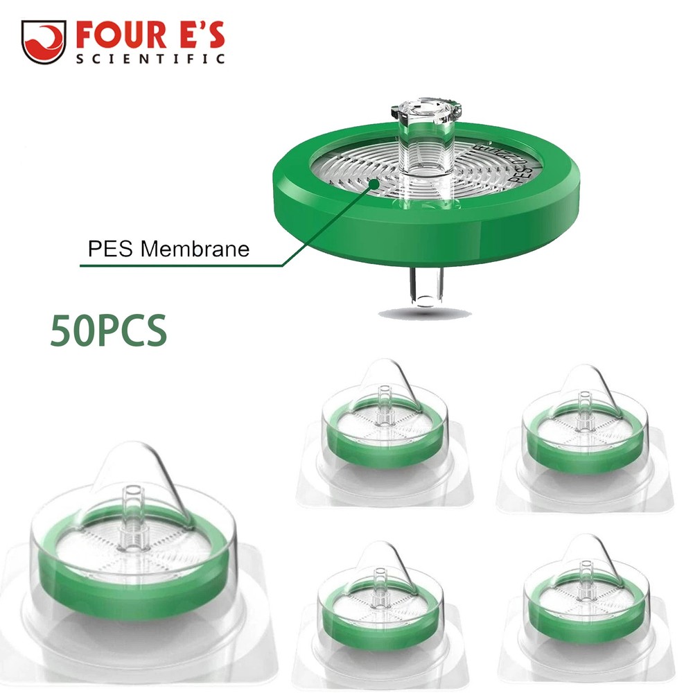 50PCS Sterile Syringe Filter PES Membrane Hydrophilic Filter 33mm 0.22 Micron US