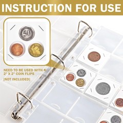 30 Sheets Coin Binder Sheets for 2″ x 2″ Coin Flips – 600 Pockets 7 Holes Coin