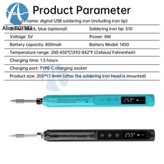 Portable Digital USB Smart Temperature Adjustable Soldering Iron 800mAh Battery
