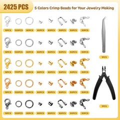 Jewelry Making Kit with 2425pcs Crimp Beads, Tubes, Covers, Wire Guards & More