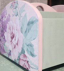 Cottage Core Pink Green Rotating Desk Organizer Handpainted Decoupage Wood Art
