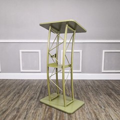 Light Green Hue Gold Color Curved Podium Church Podium Truss Metal Wood Pulpit