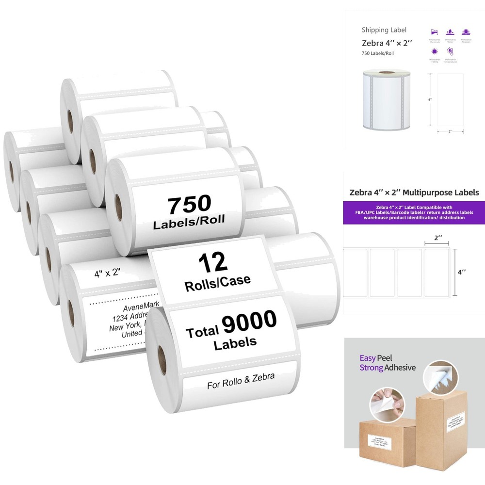 12 Rolls 4×2 Barcodes Shipping Labels Compatible Rollo Zebra Desktop Printers