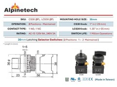 CS-302 ATI 30mm Selector Switch Maintained 1NO 1NC 2 Positions