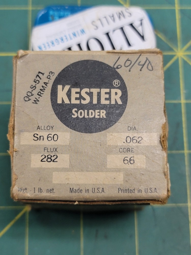 Solder Kester 282 Resin Flux Alloy 66 Core 66 SN 60 Dia. 062 / 16oz. NOS USA