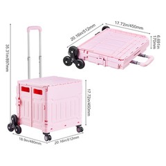 Foldable Cart with Stair Climbing Wheels Collapsible Rolling Crate 65L