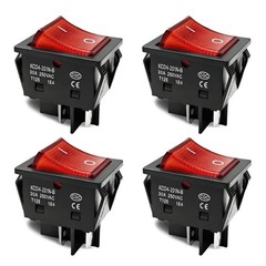 3pack 30A 250V KCD2 KCD4 Rocker Switch DPST 4 Pin Red Lighted 120V Rocker Toggle